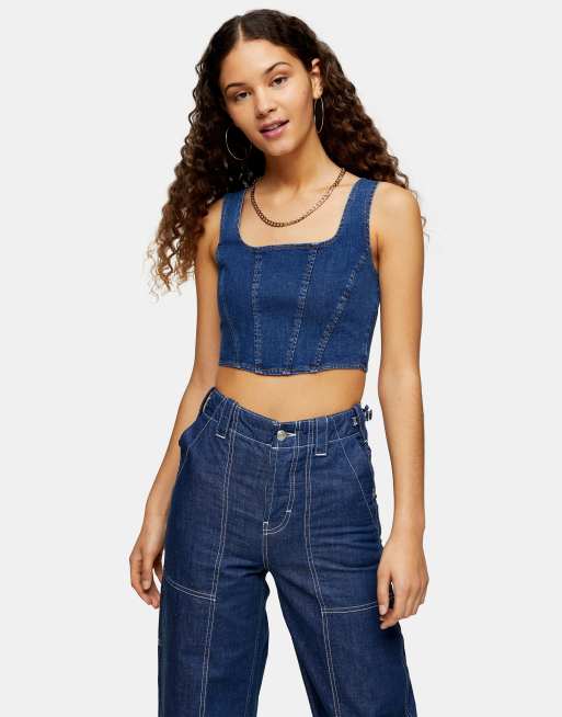 Predicar Excelente álbum de recortes Topshop denim corset crop top in indigo blue | ASOS