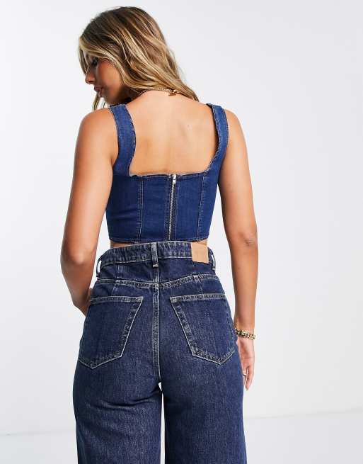 TOPSHOP Denim Corset in Blue