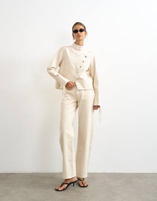 Topshop Denim Cropped Button Down Jacket In Neutral