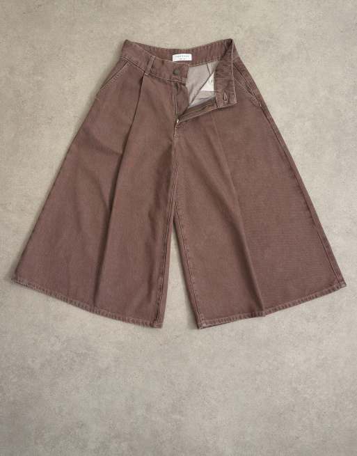 Topshop Denim-Culotte mit Falten in Braun, 6 von 7