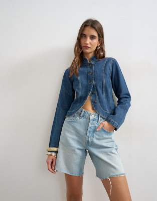 Topshop denim distressed Editor short in bleach
