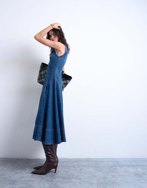 white christmas dresses Topshop Blue Denim Long Sleeve Distressed Raw Hem Button Front Shirt Dress  Sz 4 main image 1