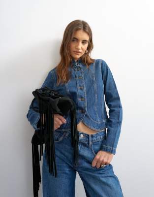 Topshop denim drummer boy jacket in rich blue
