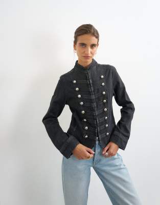 Topshop Denim Drummer Jacket In Black