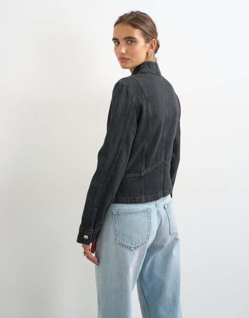 Topshop denim drummerjacka i svart tvätt, 2 av 4