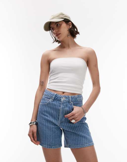 Topshop denim Editor short in bleach stripe, 2 of 5