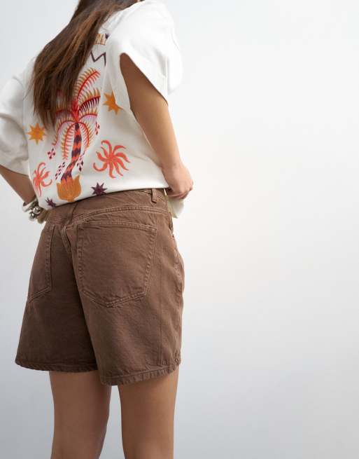 Topshop denim Editor short in brown, 3 of 5
