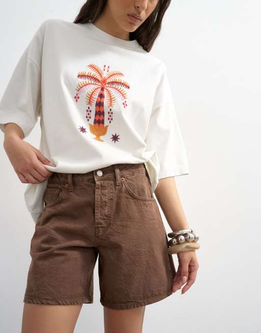 Topshop denim Editor short in brown, 4 of 5