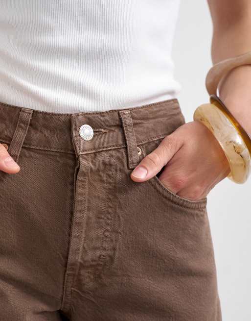 Topshop denim Editor short in brown, 3 of 5