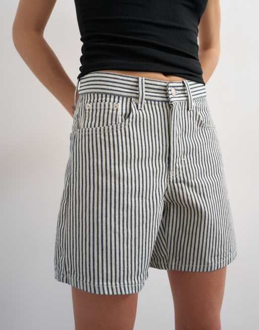 Topshop denim Editor short in ecru stripe, 5 of 5