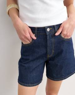 Model wearing Denim Editor short in indigo rinse