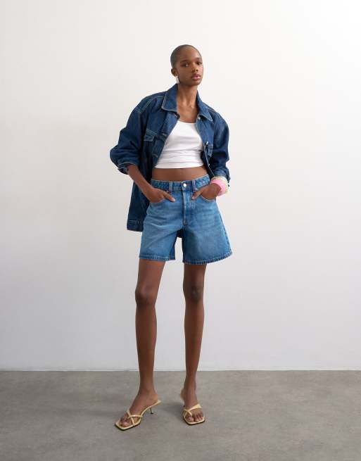 Topshop denim Editor short in mid blue, 5 of 5