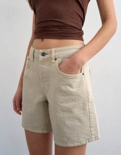 Model wearing Denim Editor short in oat