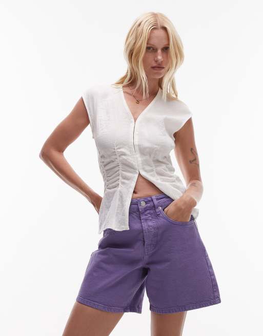 Topshop denim Editor short in purple, 4 of 5