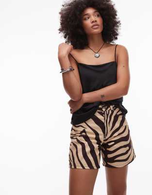 Topshop Topshop denim editor short in zebra print-Multi