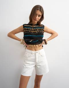 Denim Editor short with raw hem in bone