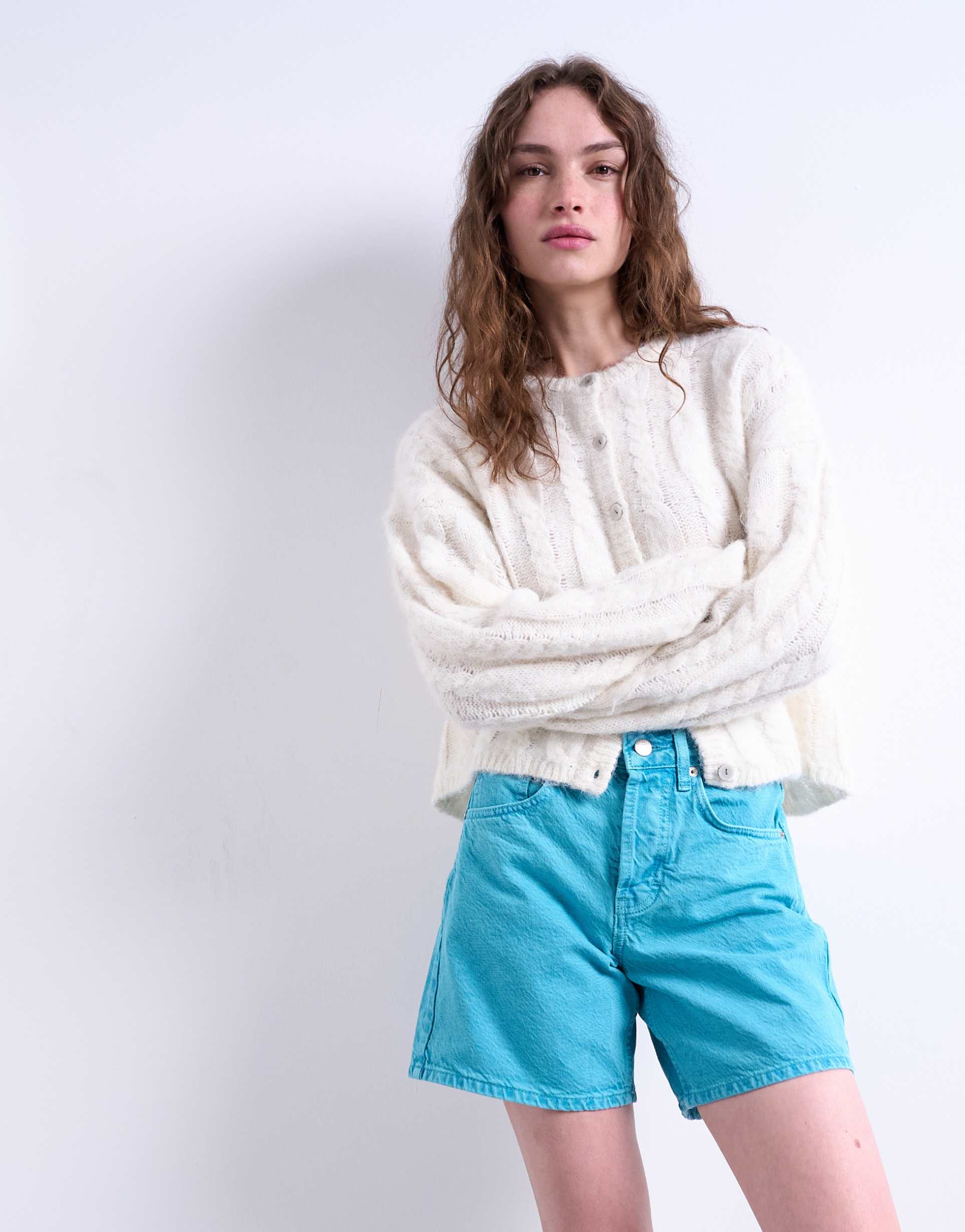 topshop denim editor shorts in blue