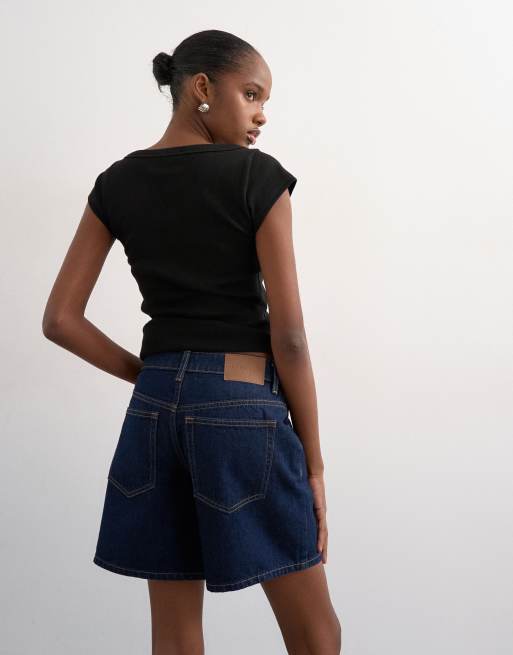 Topshop denim Editor shorts in indigo rinse, 4 of 4