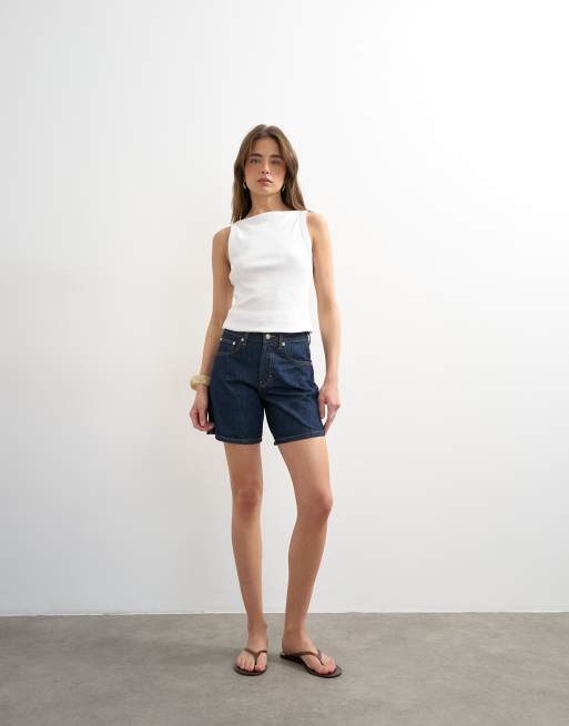 Topshop denim Editor shorts in indigo rinse, 4 of 5