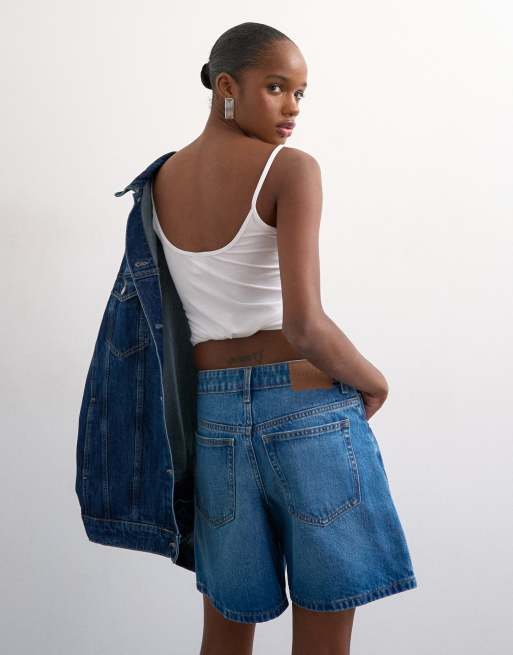 Topshop denim Editor shorts in mid blue, 3 of 5