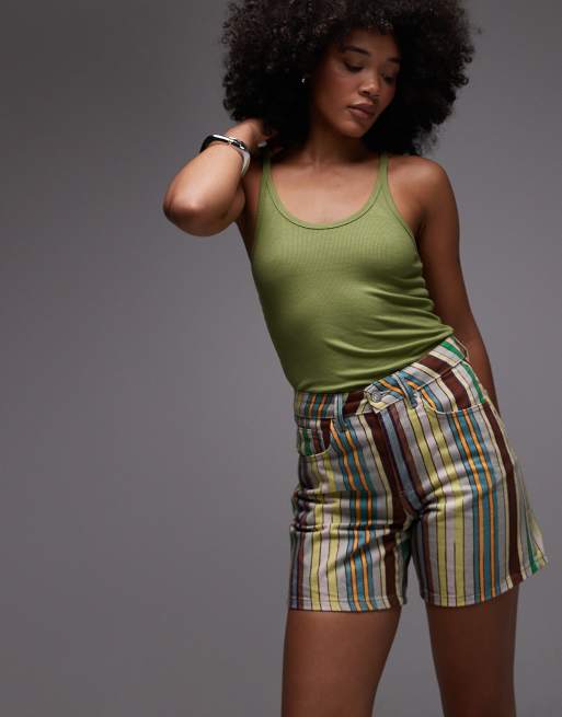 Topshop denim Editor shorts in multi stripe