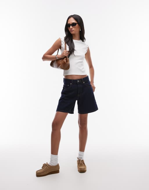 Topshop denim Editor shorts in raw look indigo