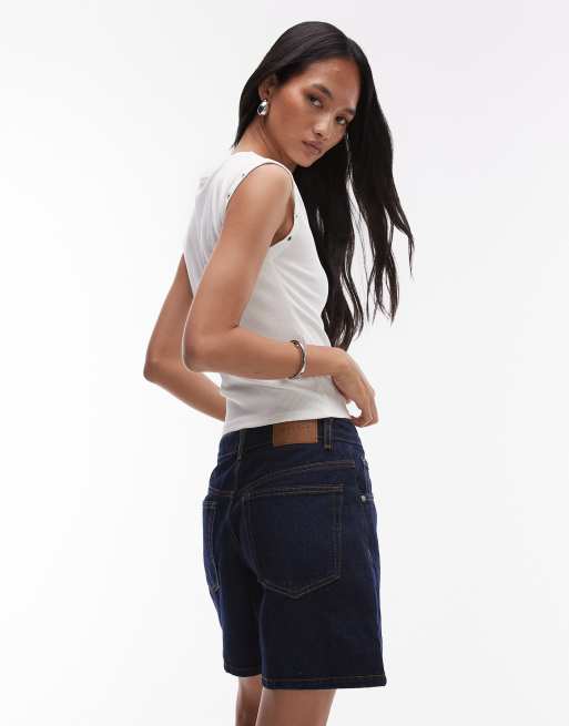 Topshop denim Editor shorts in raw look indigo