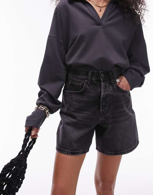 Topshop denim Editor shorts in washed black