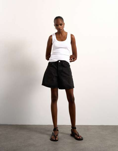 Topshop denim Editor shorts in washed black - view 1