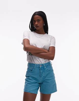 Topshop Denim Editor Shorts In-multi In Blue