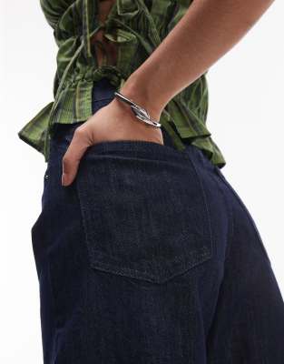 Topshop Denim Editor Shorts With Raw Hem In Blue