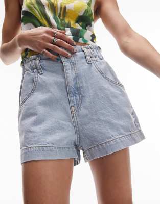 Topshop denim elastic waist short in bleach | ASOS