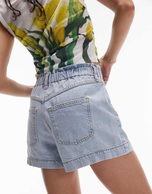 Topshop denim elastic waist short in bleach | ASOS