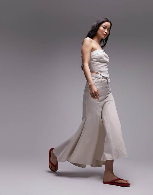 Topshop denim fishtail skirt in white (part of a set)