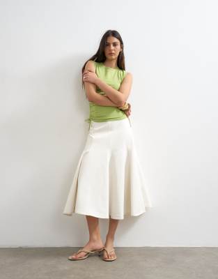 Denim fit and flare maxi skirt in ecru
