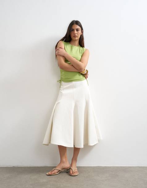 Topshop denim fit and flare maxi skirt in ecru - view 1