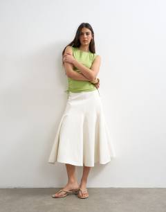 Denim fit and flare maxi skirt in ecru