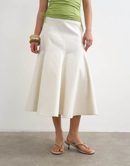 Topshop denim fit and flare midaxi skirt in ecru, 2 of 5