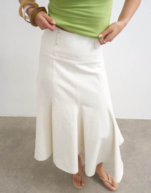 Topshop denim fit and flare midaxi skirt in ecru, 4 of 5