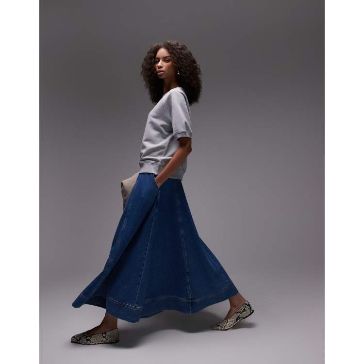 Topshop denim full maxi skirt in mid blue | ASOS