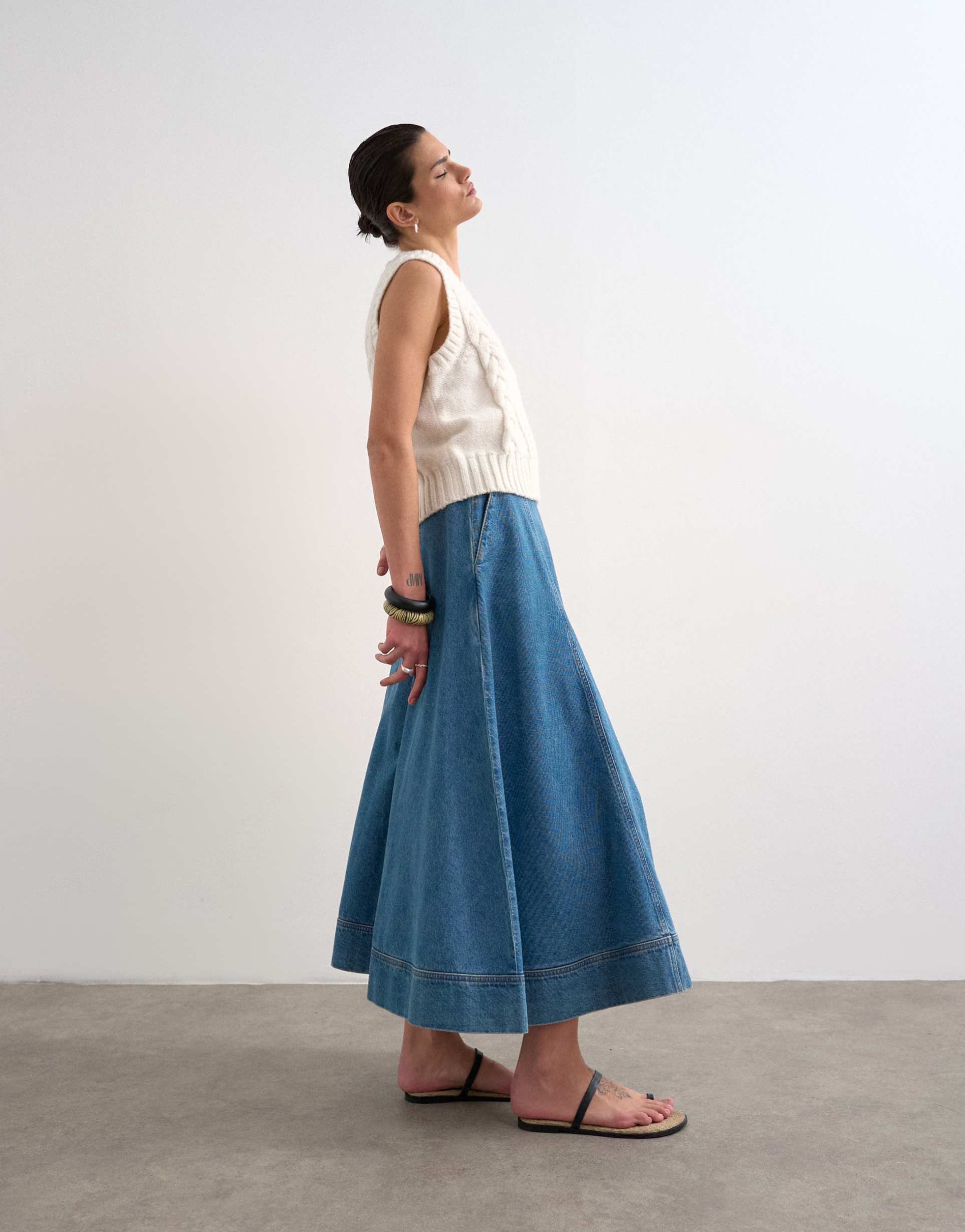 topshop denim full maxi skirt in mid blue