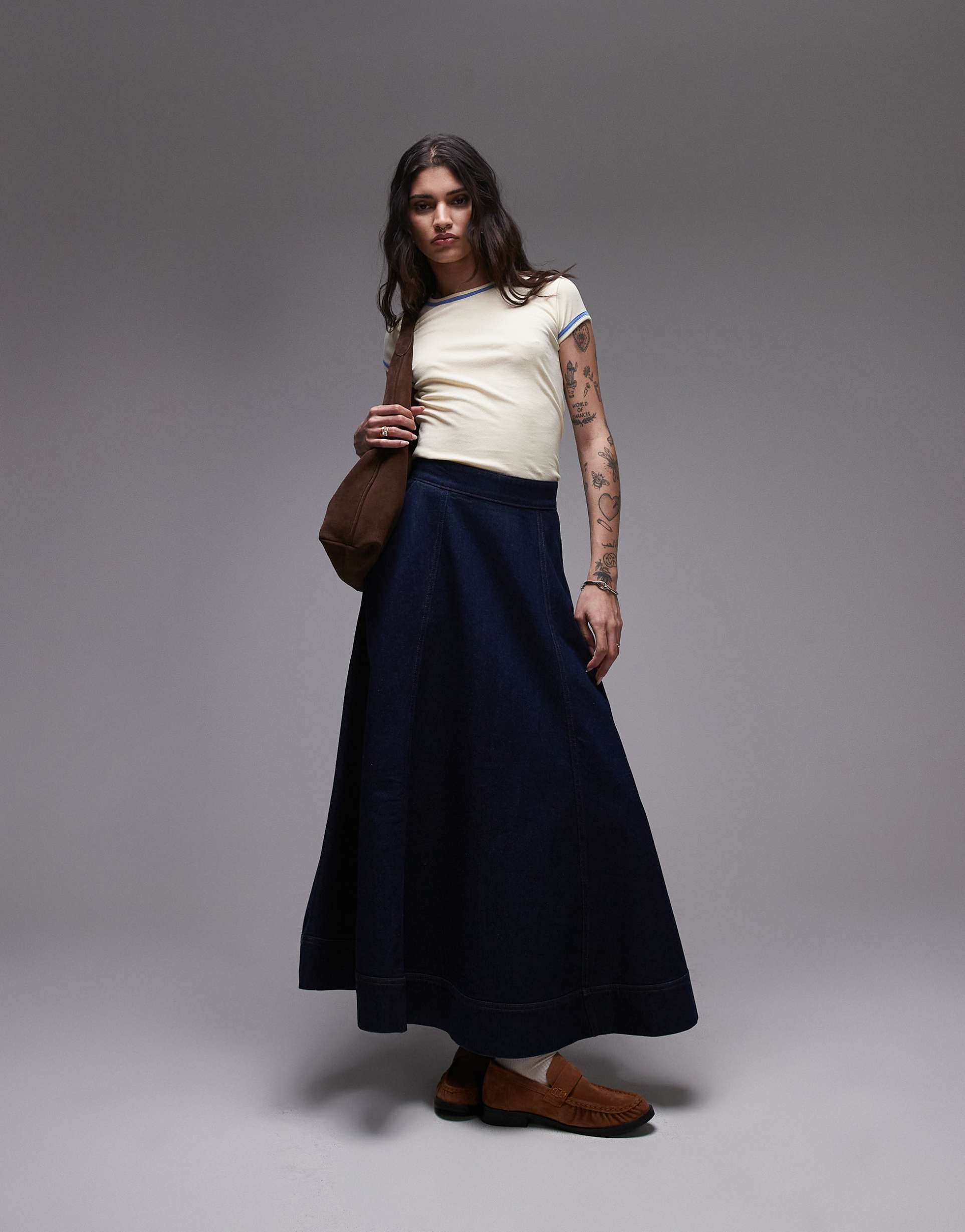 topshop denim full maxi skirt in raw look indigo