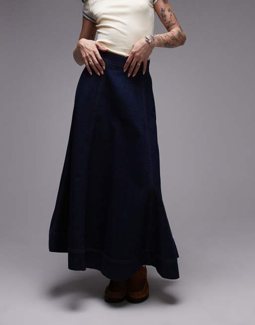 Topshop denim full maxi skirt in raw look indigo, 3 of 5