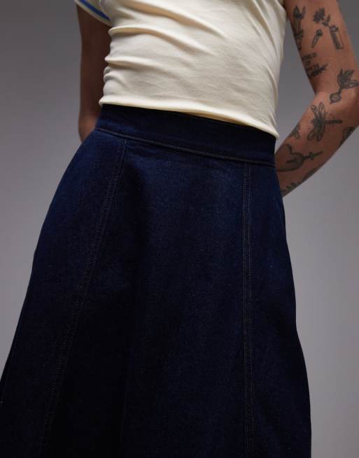 Topshop denim full maxi skirt in raw look indigo, 4 of 5
