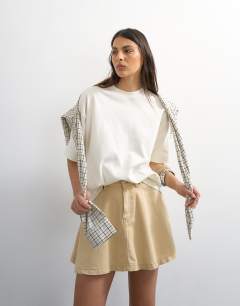 Denim full mini skirt in buttermilk