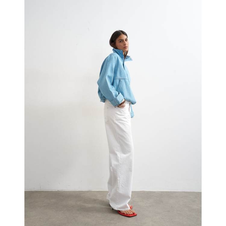 Topshop denim funnel neck bubble hem top in bleach | ASOS