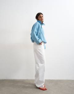 Denim funnel neck bubble hem top in bleach