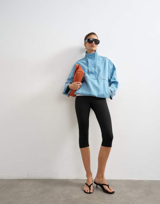 Topshop denim funnel neck bubble hem top in bleach, 4 of 4
