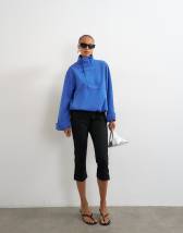 Topshop denim funnel neck bubble hem top in colbalt