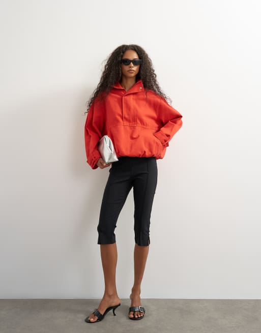 Topshop denim funnel neck bubble hem top in red, 2 of 4
